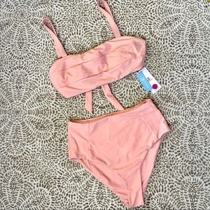 Cupshe 2 Piece Pink Bikini Set High Waist Bandeau